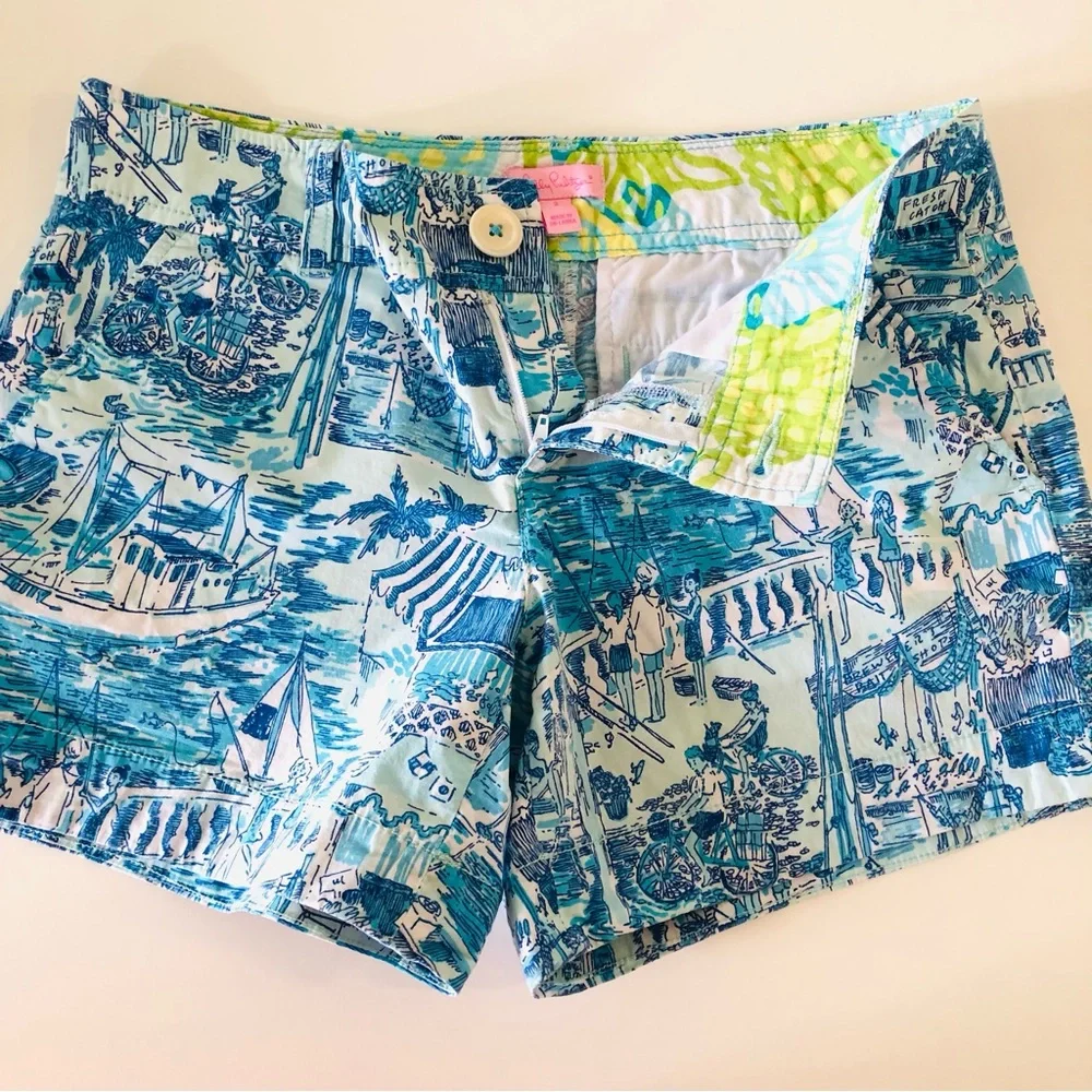 Lilly Pulitzer Callahan Shorts Size 2 Fresh Catch Toile Blue White